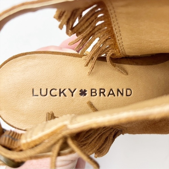 Lucky Brand Lantau Fringe Open Toe Booties 8 suede leather peep toe ankle boots - Picture 10 of 12